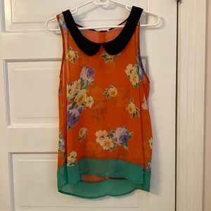 Lush floral Peter pan collar sheer tank blouse